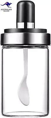 Glass Spice Jars with Serving Spoon, Mason Storage Canister Clear Condiment Food