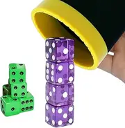 MEISHUNUK Dice Stacking Cup(Black) Set with 4 Pcs 19mm(Puple) and 5 Pcs 18mm(Green) Standard 6 Sided Dices, with Storage Bag-Magic Tricks Instruction
