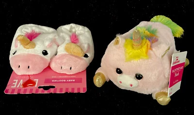 2PC VALENTINES Day Set -Pink Pig Plush Unicorn Pig & White Unicorn Booties- NWT