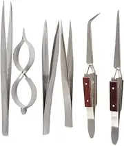 Stainless Steel Jewelry Tweezer Set, Straight and Curved Tip Self Locking Micro Pliers with Anti Slip Grip for Watch Repair Crafting