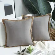 Pack of 2 Farmhouse Decorative Throw Pillow Covers Burlap Linen Trimmed Tailored Edges ,for Couch Sofa Living Room Decor - Grey