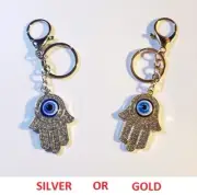 Hamsa Fatima Hand Key Chain Ring Feng Shui Blue Evil Eye Protection Silver Gold