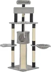 Cat Tree with Sisal Scratching Posts - 145cm Tall Grey Cat Tower for Indoor Cats, Sturdy & Space-Saving Cat Furniture with Multiple Platforms for Play & Rest