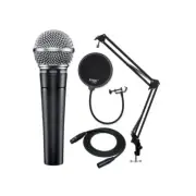 Shure SM58-LC Vocal Microphone with Knox Gear Boom Arm Pop Filter and XLR Cable
