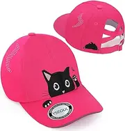 [Yseoul] Girls Criss Cross Ponytail Hat - Black Cat Baseball Cap for Kids Age 7-15 - Adjustable Cotton Sun Hat for Cat Lover Gifts