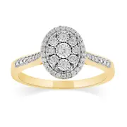Bevilles Oval Shaped Halo Ring with 0.15ct of Diamonds in 9kt Yellow Gold