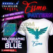 Holographic Glitter Blue Pattern Heat Transfer Vinyl HTV T-Shirt 10" Iron SP10