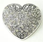 Vintage Napier Crystal Paved Ornate Heart Brooch Jewelry Pin New NOS Unused