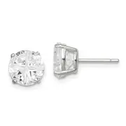 Sterling Silver 8mm Round Basket Set Cross-Cut Cz Stud Earrings