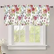 DOTOOMA 54x18 Inches Watercolor Flower Window Treatment Valance Abstract Colorful Floral Kitchen Blackout Drapes Bathroom Bedroom Living Room Polyester Fabric Curtains Decorations Supplies