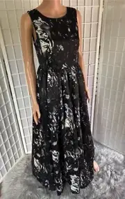 NEW Women's Venus 6 Rich Black White Tie Dye Silky Bouffant Evening Dress