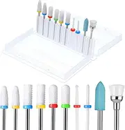 Wanmu 10Pcs Ceramic Nail Drill Bits, 3/32 Professional Acrylic Nail File Drill Bit Set, Pedicure Nails File Cuticle, Remover Crystal Nails Extension for Manicure Pedicure Salon Professional