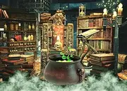 DePhoto Halloween Photography Backdrop Witch Magic Cauldron Bookshelf in Spooky Room Party Decoration Portrait Background Vinyl Photo Studio Booth Props PGT646A 7x5ft