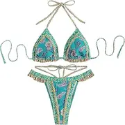 [Generic] Non Binary Swimwear Two Bikini Halter Print Strap Sexy Fashion Piece Swimsuit Split Ethnic Women's Swimwears Tankinis Set Swim Bras for Women with Support
