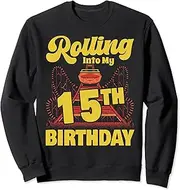 [X.Style] Roller Coaster Amusement Park Rolling Into My 15th Birthday Sweatshirt ds1339 Sweater (S) Black