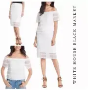 WHBM Women's size 6 white fringe 2 piece skirt top set