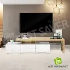 TV Stand Cabinet 2 Drawers High Gloss Wooden Entertainment Unit 180cm Oak&White