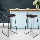 Set of 2 Bar Stool Backless Deluxe PU Leather Bar Stools - Black and Wood