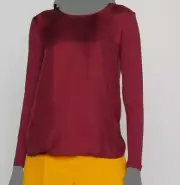 $225 Max Mara Women's Red Long-Sleeve Borneo Silk Blouse Top Size XL