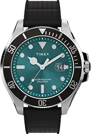 [Timex] Men's Harborside Coast 43mm Synthetic Rubber Black Strap TW2V91700 Dress Watch, Green, 43mm