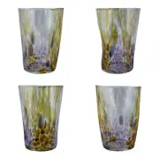 Set of Four 4 Murano Glass Drinking Tumbler Purple Yellow Multi Millefiori
