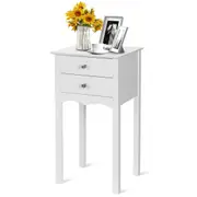 Giantex Side Table Nightstand Home Office End Table w/2 Drawers Accent Table BedsidStorage Table White