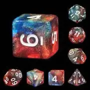 Galactic Dice Acrylic HD Dice Sets - Dragon Scale (Blue, Red, & White) Set of 7