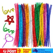 Craft Glitter Chenille Stems Kids School Art Projects Plain Colour Pipe Cleaners