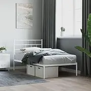 Metal Bed Frame Without Mattress with Headboard White 107x203 cm King Single Furniture Bedroom