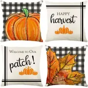 Buffalo Plaid Linen Throw Pillow Covers Thanksgiving Decor 18x18 Inch Set of 4
