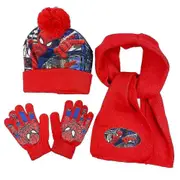 3pcs Kids Boys Girls Spiderman Spider-man Fall Winter Warm Knitted Beanie Hat Scarf Gloves Set 3-8 Years -NMAOV Red