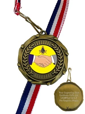 Masonic Handshake 45mm Combo Medal & Ribbon Engraved Free