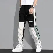 High Waist Cargo Jogger Pants Black & White - XL
