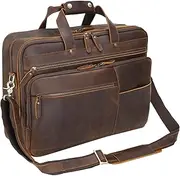 [POLARE ORIGINAL] Polare X-Large 18" Full Grain Leather Briefcase For Men Business Travel Case Messenger Bag Fits 17.3" Laptop