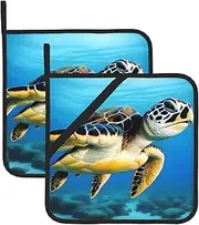 Sea Turtle-Blue Potholders BBQ Pot Holders for Heat Resistant Potholder, Hot Pads,Cooking Baking(2-Pack)