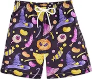 [Caihoyu] Watercolor Handpainted Eyes All Saints' Day Happy Halloween Boy's Swimming Trunks Youth Teen Board Swimming Shorts 8T