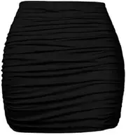 [Generic] Women's Sexy High Waist Solid Tight Ruched Bodycon Mini Club Skirt