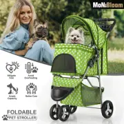 3 Wheels Pet Stroller Foldable Dog Cage Puppy Travel Carrier Cage w/Cup Holder