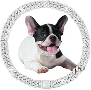 Dog Chain Silver Cuban Collars,Walking Silver Dog Metal Chain Choke Collar with Design Secure Buckle,Pet Cuban Crystal Collar Necklace Accessories for Small Medium Large Dogs Cats (Silver, 18in)