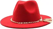 [Dcvmvmn] Men and Women Classic Fedora Hat with Pearl Tassel Chain Woolen Jazz Hat Big Brim Hat Flat Panama Hat, 05, One Size