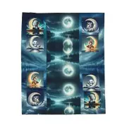 Velveteen Plush Blanket, Horse, Cow, Goat & Donkey Sitting on Moon Over Lake