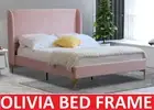 PREMIUM OLIVIA KING SINGLE DOUBLE QUEEN KING SIZE PINK VELVET WING BED FRAME