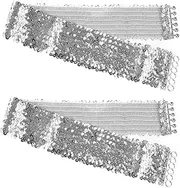 [Beavorty] 2pcs Disco Sequin Wide Waist Belt Elastic Cinch Belt with Buckle for Women for Halloween Costume Dance Performances and Party Wear Silver