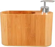 BAZEITFLOW Wood Bathroom Soap Dispenser with Toothbrush and Comb Holder Wooden Refillable Conditioner and Shampoo Bottle for Home and Travel
