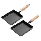 NNEAGS 2X Cast Iron Tamagoyaki Japanese Omelette Egg Frying Skillet Fry Pan Wood