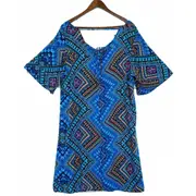 Plus size V-Neck Printed Open Hem Dress Sleeve King Tall Bohemian