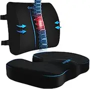CushZone Seat Cushion, Lumbar Support Pillow with Adjustable Strap-Chair Cushions for Sciatica Pain Relief-with Washable Cover Memory Foam for Car, Travel and Wheelchair-Black