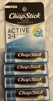 NIP 4 ChapStick Active 2 in 1 SPF 25 Lip Care Unscented, Mineral Sunscreen