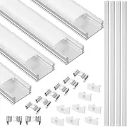 TEHAUX White LED Strip Lights, U Shape LED Aluminum Kit 50cm Length LED Diffuser LED Strip Light Cover with Clips and Plugs for Home (4 Sets,Silver) LED Light Strip