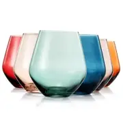 Beautiful Colored Wine Glasses | Set of 6 | Crystal, Large 16oz - Stemless